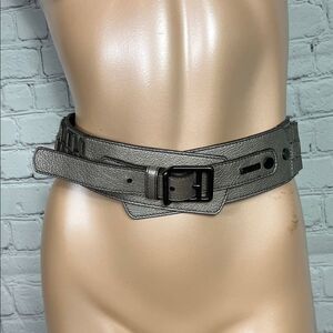 Burberry Gunmetal Silver Gray Leather Belt Large